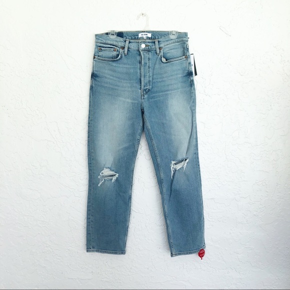 NWT Re Done 70’s Stove Pipe High Rise Destroyed Jeans - Picture 3 of 11